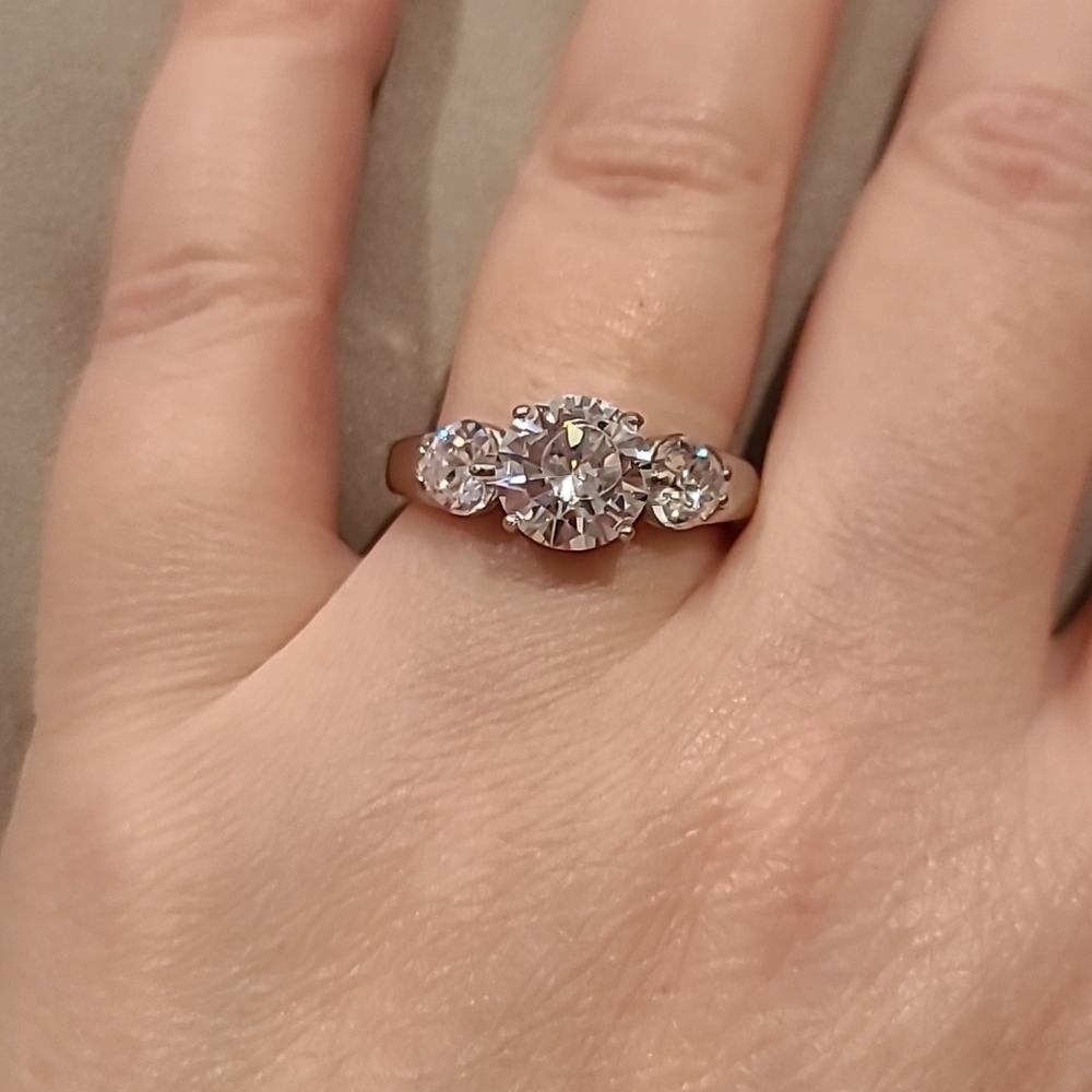 3 stone cubic zirconia stainless steel ring